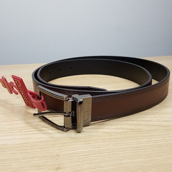 PERRY ELLIS Mens Belt Size 42 44 Brown Leather Reversible - Picture 1 of 6